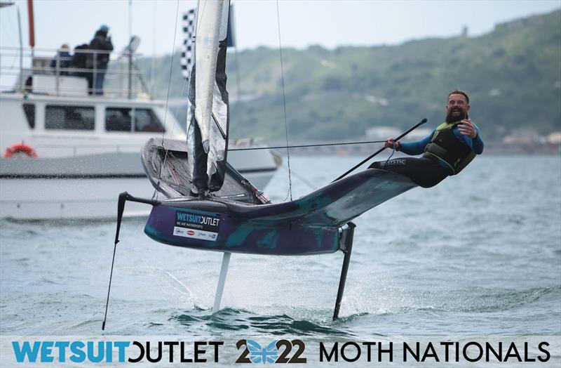 James Sainsbury finishes Race 13 on Day 4 of the 2022 Wetsuit Outlet UK Moth Class Nationals at the WPNSA photo copyright Mark Jardine / IMCA UK taken at Weymouth & Portland Sailing Academy and featuring the International Moth class