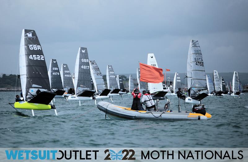 Race 13 underway on Day 4 of the 2022 Wetsuit Outlet UK Moth Class Nationals at the WPNSA photo copyright Mark Jardine / IMCA UK taken at Weymouth & Portland Sailing Academy and featuring the International Moth class