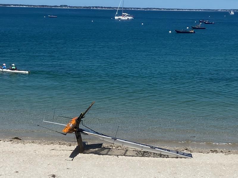 James Sainsbury's new home-build Moth ready to launch on the beach photo copyright James Sainsbury taken at  and featuring the International Moth class