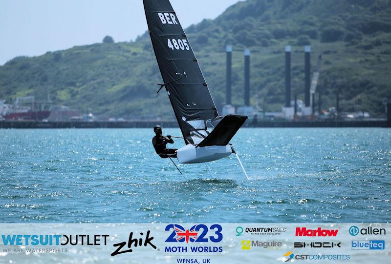 Emily Nagel, BER 4805, on Day 1 of the Wetsuit Outlet and Zhik International Moth UK Open Championship 2023 photo copyright Mark Jardine / IMCA UK taken at Weymouth & Portland Sailing Academy and featuring the International Moth class