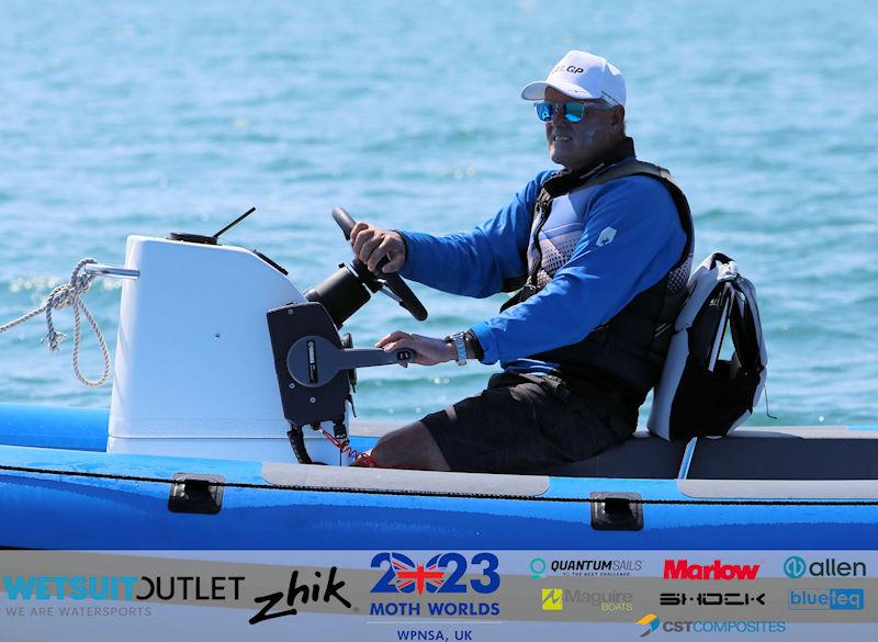 Russell Coutts watches on Day 1 of the Yellow Fleet Start on Day 1 of the Wetsuit Outlet and Zhik International Moth UK Open Championship 2023 - photo © Mark Jardine / IMCA UK