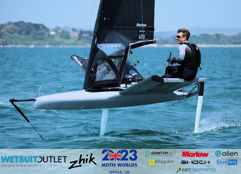 Dylan Fletcher, GBR 1, on Day 1 of the Wetsuit Outlet and Zhik International Moth UK Open Championship 2023 photo copyright Mark Jardine / IMCA UK taken at Weymouth & Portland Sailing Academy and featuring the International Moth class