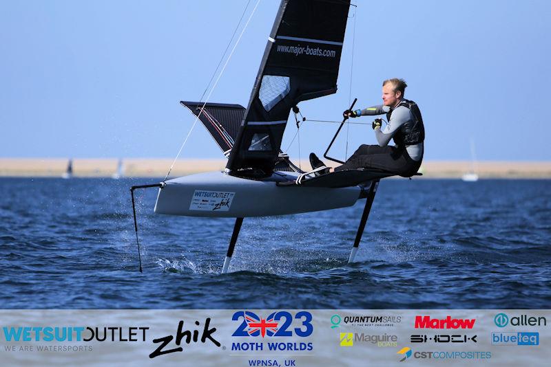 Jean-Baptiste Bernaz, FRA 4961, on day 3 of the Wetsuit Outlet and Zhik International Moth World Championship 2023 photo copyright Mark Jardine / IMCAUK taken at Weymouth & Portland Sailing Academy and featuring the International Moth class