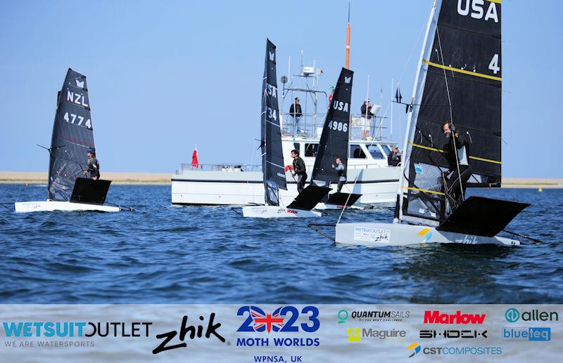 Blue Fleet lowriding finish on day 3 of the Wetsuit Outlet and Zhik International Moth World Championship 2023 photo copyright Mark Jardine / IMCAUK taken at Weymouth & Portland Sailing Academy and featuring the International Moth class