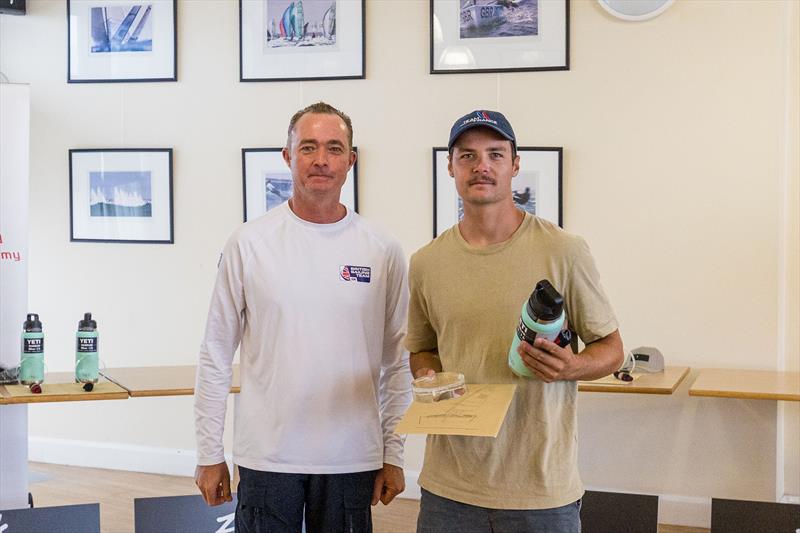 Wetsuit Outlet and Zhik International Moth World Championship 2023 Prize Giving - 6th placed Enzo Balanger photo copyright Phil Jackson / Digital Sailing taken at Weymouth & Portland Sailing Academy and featuring the International Moth class