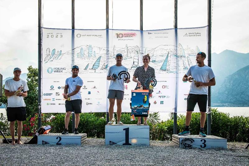 Podium Moth class photo copyright Martina Orsini / We Are Foiling Media taken at Fraglia Vela Malcesine and featuring the International Moth class