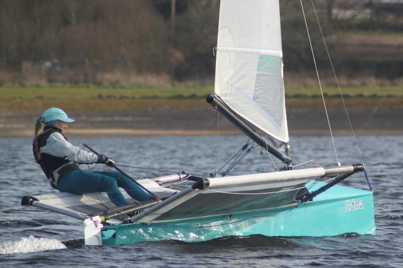 Perfect poise and colour co-ordination from Katie in 'Edna' - International Moth Lowriders Cobwebaway Breaker at Bartley photo copyright Tom Foxall taken at Bartley Sailing Club and featuring the International Moth class