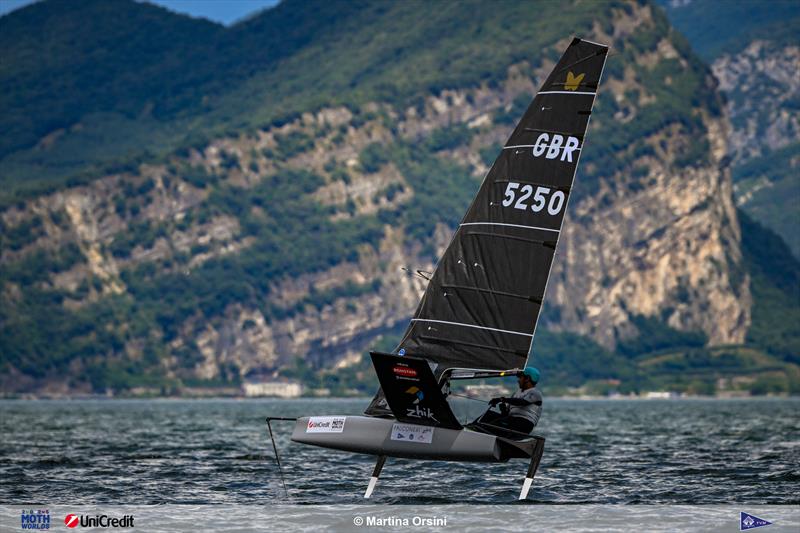 Paul Goodison on 2025 International Moth Worlds at Fraglia Vela Malcesine Day 1 photo copyright Martina Orsini taken at Fraglia Vela Malcesine and featuring the International Moth class