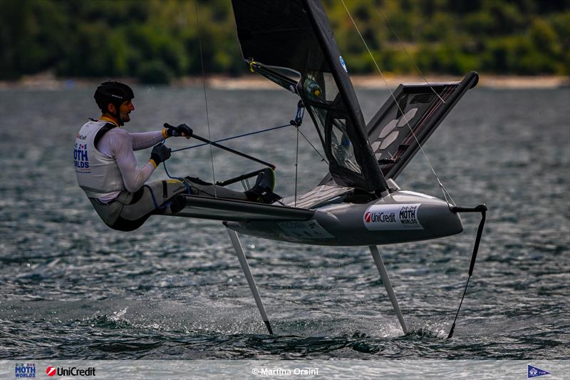 Giles Scott on 2025 International Moth Worlds at Fraglia Vela Malcesine Day 1 photo copyright Martina Orsini taken at Fraglia Vela Malcesine and featuring the International Moth class