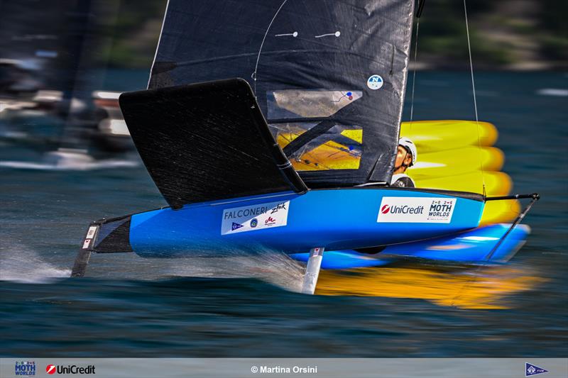 International Moth Worlds at Fraglia Vela Malcesine Day 4 photo copyright Martina Orsini taken at Fraglia Vela Malcesine and featuring the International Moth class