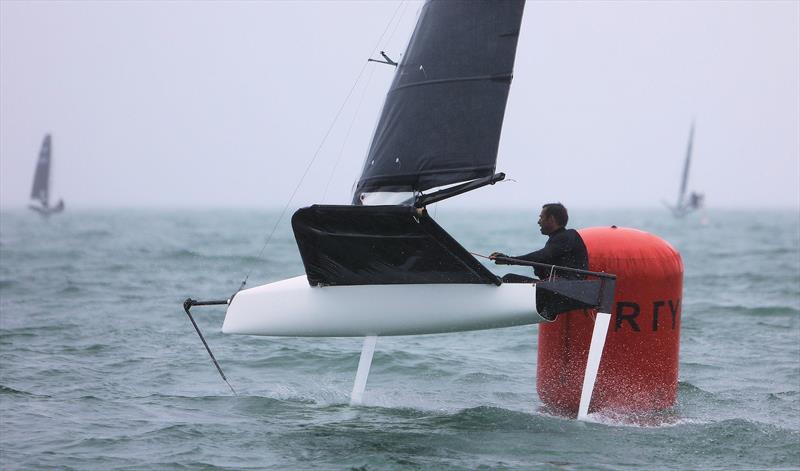 GBR 4485 Daniel Holman rounds the Race 9 leeward gate on Wetsuit Outlet International Moth UK Championship Day 4 photo copyright Mark Jardine taken at Royal Torbay Yacht Club and featuring the International Moth class