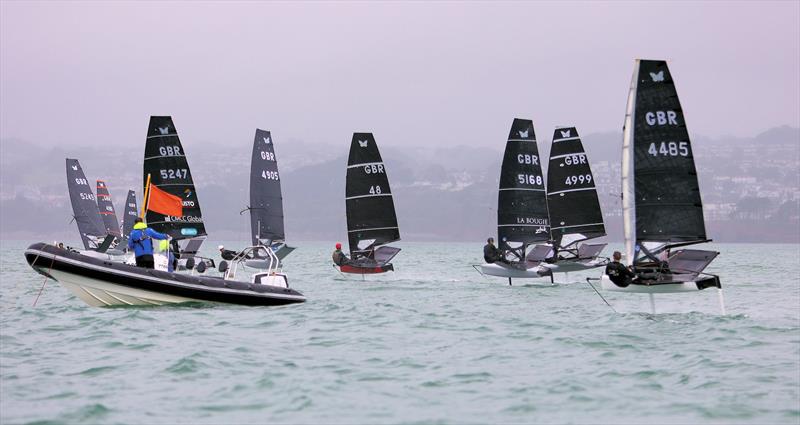 Port tackers approach the Race 9 startline on Wetsuit Outlet International Moth UK Championship Day 4 - photo © Mark Jardine