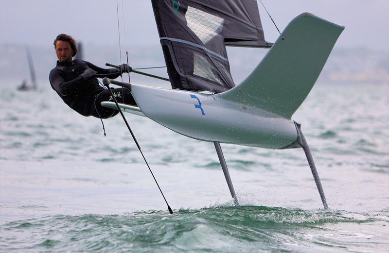 GBR 4944 Eddie Bridle flying high on Wetsuit Outlet International Moth UK Championship Day 4 photo copyright Mark Jardine taken at Royal Torbay Yacht Club and featuring the International Moth class