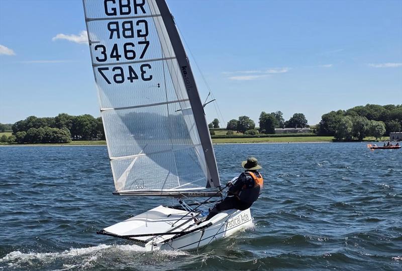 Sam Barker getting Radical in his Skippy - International Moth Lowrider UK Nationals at Rutland photo copyright Adam Pettit taken at Rutland Sailing Club and featuring the International Moth class