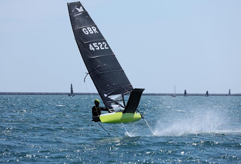 Wetsuit Outlet International Moth UK Nationals at the WPNSA Day 4 - GBR 4522 Josie Gliddon approaches the Race 10 leeward gate photo copyright Mark Jardine taken at Weymouth & Portland National Sailing Academy and featuring the International Moth class