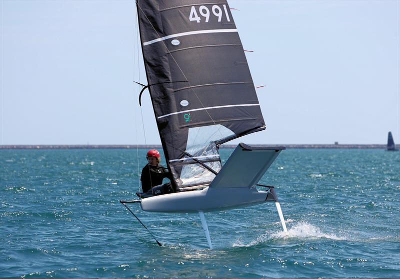 Wetsuit Outlet International Moth UK Nationals at the WPNSA Day 4 - GBR 4991 Alex Adams at the Race 12 leeward gate photo copyright Mark Jardine taken at Weymouth & Portland National Sailing Academy and featuring the International Moth class