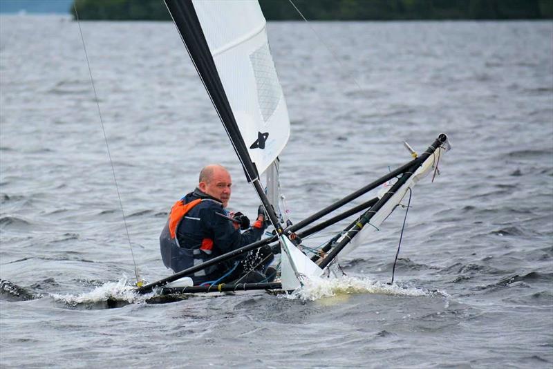 Sam Barker proving you can be too heavy for a Skippy - Lowrider International Moth Scottish Championship at Loch Lomond - photo © Katie Hughes