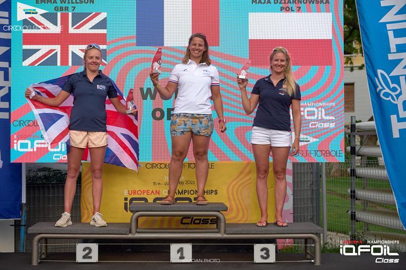 Female podium in the iQFoil European Championships at Lake Garda photo copyright Moan Photo taken at Circolo Surf Torbole and featuring the iQFoil class