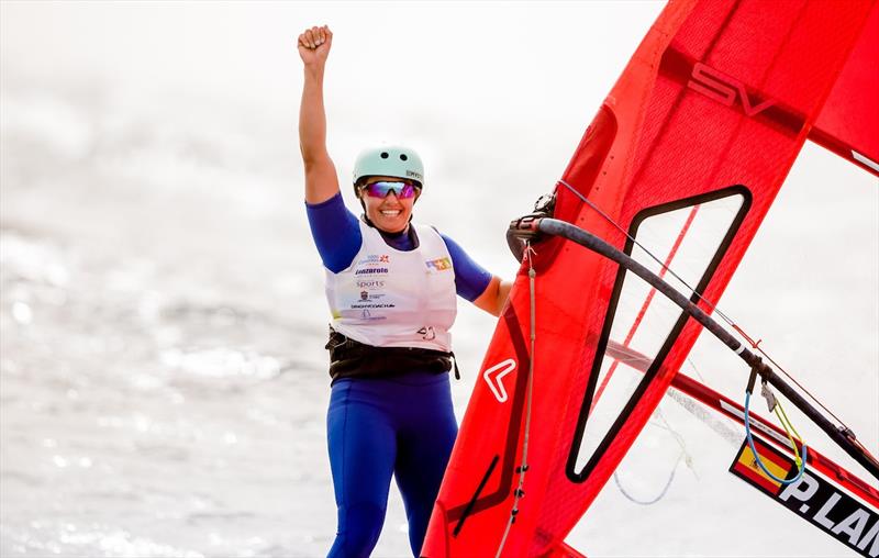 Pilar Lamadrid (ESP) after winning the Lanzarote iQFoil Games 2022 photo copyright Sailing Energy taken at  and featuring the iQFoil class