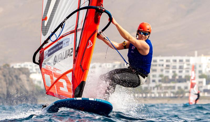 Sam Sills (GBR), iQFOil Men's fleet leader at the Lanzarote International Regatta photo copyright Sailing Energy taken at Lanzarote Sailing Center and featuring the iQFoil class