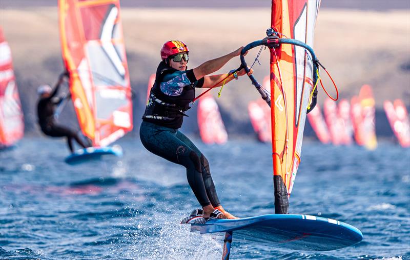 Pilar Lamadrid (ESP), the best of the day at the Lanzarote International Regatta photo copyright Sailing Energy taken at Lanzarote Sailing Center and featuring the iQFoil class
