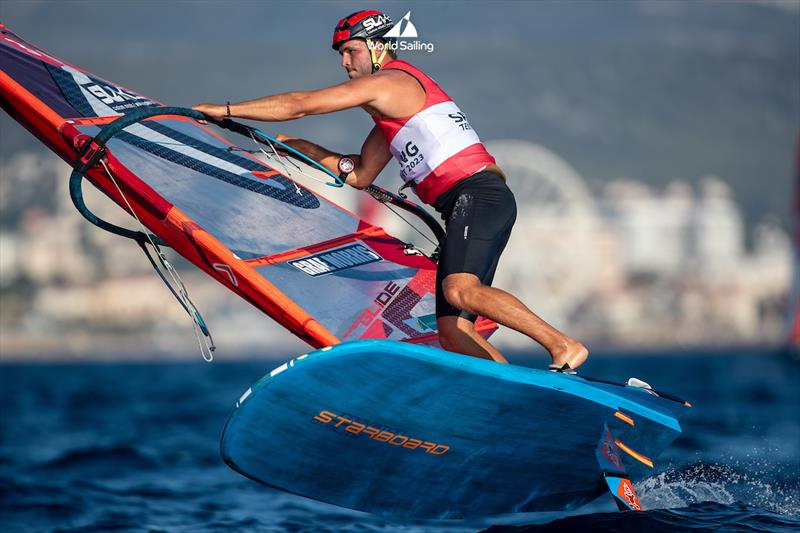 Grae Morris hard at work at the Paris 2024 Olympic Sailing Test Event in Marseille - photo © Sander van der Borch / World Sailing