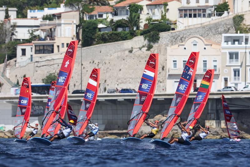 Men's iQFoil racing on July 31 in Marseille at the Paris 2024 Olympic Regatta - photo © World Sailing / Sander van der Borch