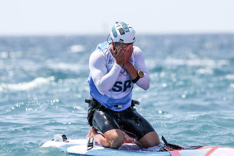 Tom Reuveny (ISR) wins gold in the Men's Windsurfing on August 3 in Marseille at the Paris 2024 Olympic Regatta photo copyright World Sailing / Sander van der Borch taken at  and featuring the iQFoil class