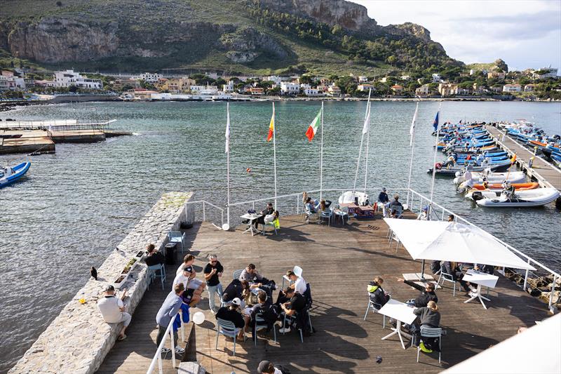 No wind on day 5 of the 2025 iQFOiL Senior European Championship photo copyright Sailing Energy / iQFOiL International Class taken at Circolo Velico Sferracavallo and featuring the iQFoil class