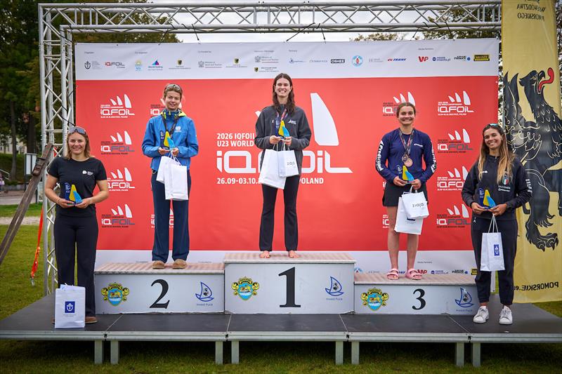 Aimee Bright (NZL) Gold medalist, Stella Bilger (AUS/NZL) wins Bronze - iQFOiL U23 World Championships 2026 in Puck, Poland - Day 6 photo copyright Gwidon Libera / iQFOiL International Class taken at  and featuring the iQFoil class