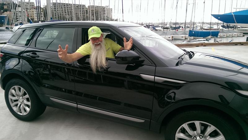 John Clinton was all smiles as he received the keys to the Range Rover Evoque in race 6 of the Land Rover Winter Series - photo © David Brogan / www.sailpix.com.au