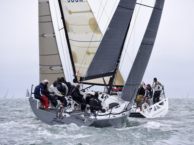 Salvo and Oxygen III (IRC Class 3) on day 3 of Aberdeen Asset Management Cowes Week photo copyright Rick Tomlinson / www.rick-tomlinson.com taken at Cowes Combined Clubs and featuring the IRC class