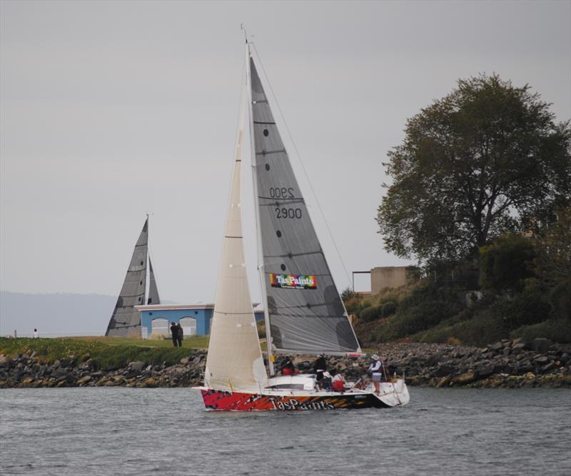 Ian Stewart's Tas Paints tacks out of Long Beach, Sandy Bay in the Channel Race photo copyright Peter Campbell taken at  and featuring the IRC class