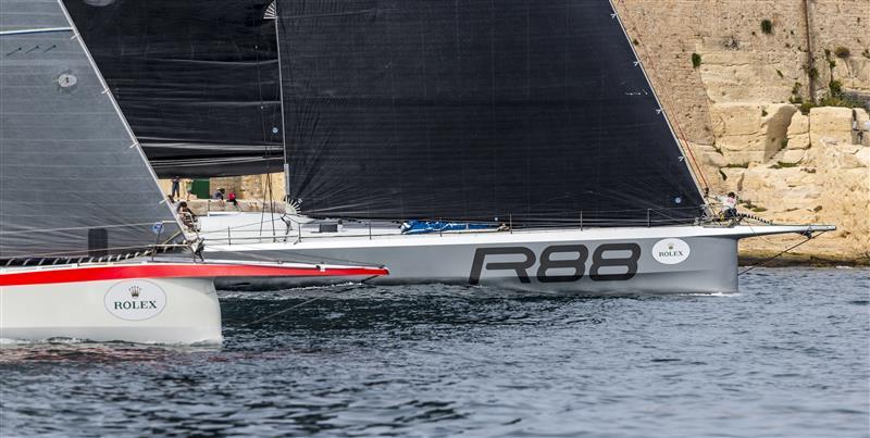 Rambler (USA) and Kuka-Light (SUI) at the start of the Rolex Middle Sea Race photo copyright Rolex / Carlo Borlenghi taken at Royal Malta Yacht Club and featuring the IRC class