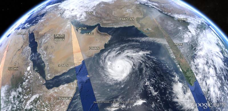 Light headwinds created by Cyclone Chapala 1000 miles to the south in the Dubai to Muscat Race photo copyright Google Earth taken at Dubai Offshore Sailing Club and featuring the IRC class