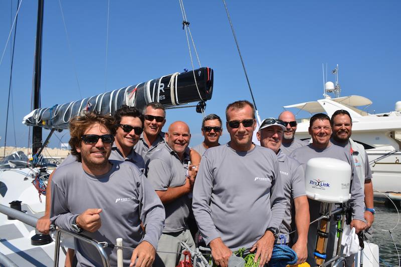 Hannes Weimer's Landmark 43, Atari 7, takes Line Honours in the 2015 Dubai to Muscat Race photo copyright Xtra-Link / Louay Habib taken at Dubai Offshore Sailing Club and featuring the IRC class