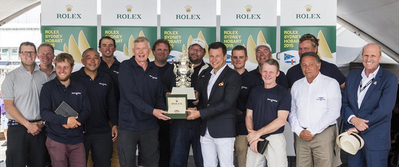 Paul Clitheroe and Rolex Australia Patrick Boutellier with Rolex Yacht Master timepiece and Tattersall Cup after winning the Rolex Sydney Hobart Yacht Race photo copyright Rolex / Stefano Gattini taken at Cruising Yacht Club of Australia and featuring the IRC class