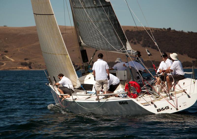 Jeff Cordell's Mumm 36 B&G Advantage racing on the final day of the Hobart Combined Clubs Harbour Series photo copyright Angus Calvert taken at  and featuring the IRC class