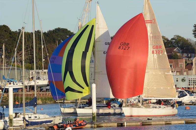 Three abreast during the Hamble River SC Bottle Pursuit photo copyright Trevor Pountain taken at Hamble River Sailing Club and featuring the IRC class