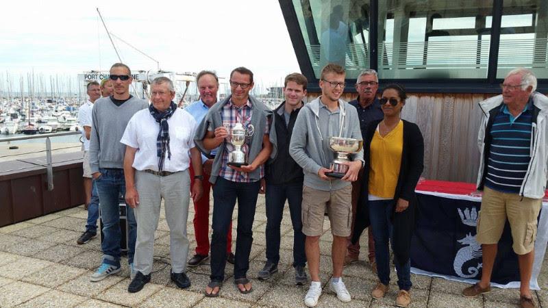 The crew of Columbus Circle receiving the winner's trophy for the RORC Cherbourg Race - photo © Ant Davey / RORC