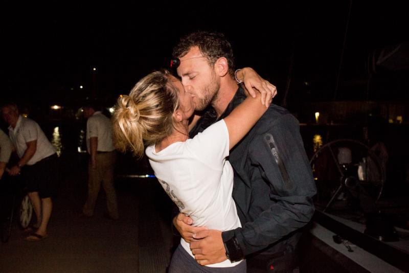 A warm welcome for one lucky crew member: A hug and kiss from Maverick's media co-ordinator after the RORC Transatlantic race in Port Louis - photo © RORC / Arthur Daniel