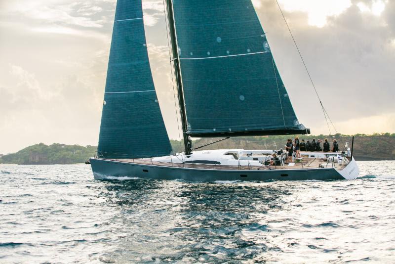 The youngest sailor in the RORC Transatlantic Race, 18-year old Anna Van Nieuwland was at the helm of her Father's Marten 72, Aragon as the team crossed the line in Grenada - photo © RORC / Arthur Daniel