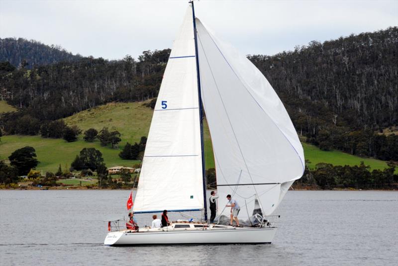 Michael Hutchinson's Hobie 33 Emotional Recue shared first place overall under AMS scoring with Mr Burger (Peter Haros) in the National Pies Launceston to Hobart Race photo copyright Peter Campbell taken at Derwent Sailing Squadron and featuring the IRC class