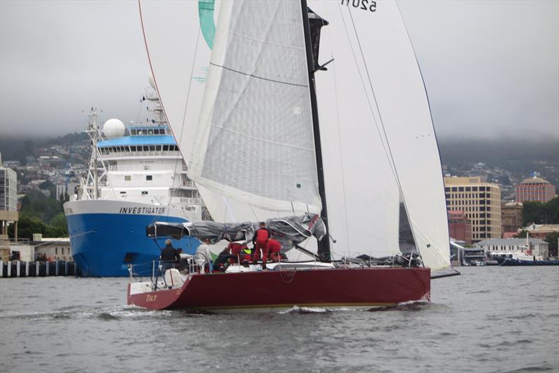 Peter and Catherine Cretan's Martens 49 Tilt taking line honours in the National Pies Launceston to Hobart Race photo copyright John Blackwood taken at Derwent Sailing Squadron and featuring the IRC class