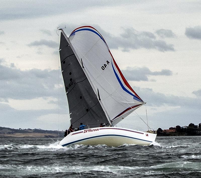 :  Intrigue also broached in the big gust went on to win the AMS category of the Bruny Island Race photo copyright Jimmy Emms taken at Royal Yacht Club of Tasmania and featuring the IRC class
