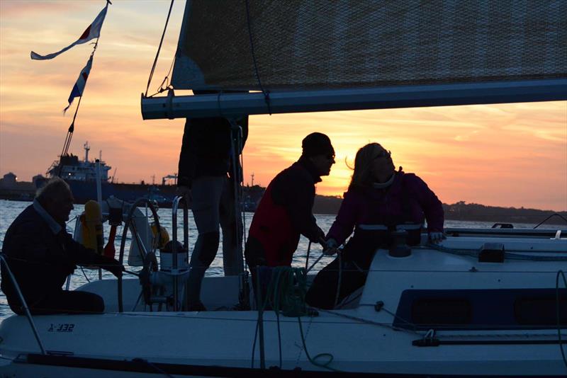 Sunset on day 2 of the Hamble River Early Bird Series  photo copyright Trevor Pountain taken at Hamble River Sailing Club and featuring the IRC class