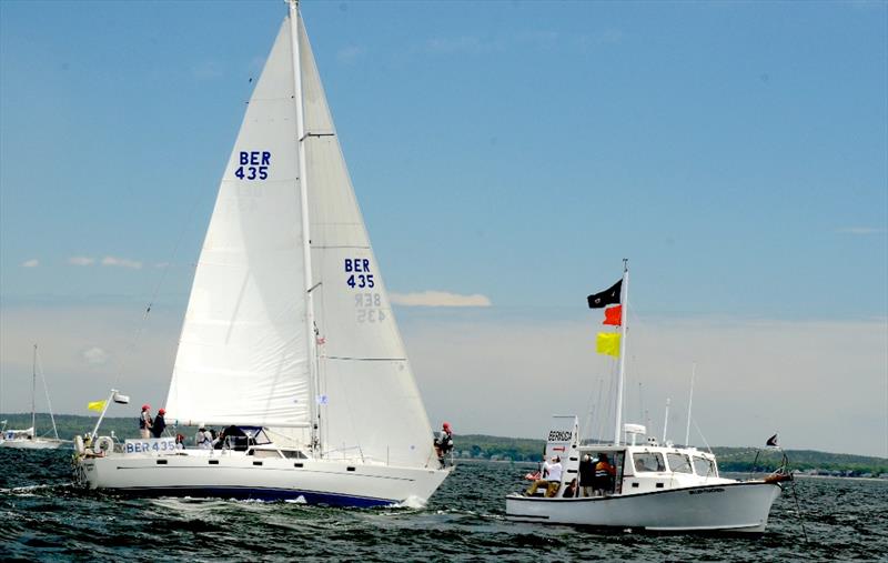 Paul Hubbard skipper of ‘Bermuda Oyster' (435) the only Bermuda boat in this year's race got one of the best starts of the day leading the 12 Class D entries over the line the second of four starts today photo copyright Talbot Wilson taken at Blue Water Sailing Club and featuring the IRC class