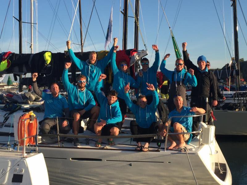 A tired but elated crew on Nick and Suzi Jones' First 44.7 Lisa, skippered by RORC Commodore Michael Boyd photo copyright RORC taken at Royal Ocean Racing Club and featuring the IRC class