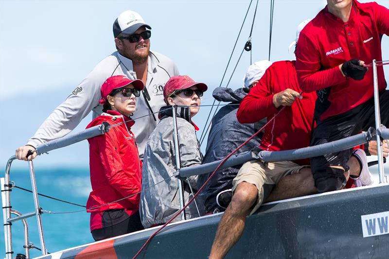 April Jorgensen (red jacket) on day 4 at Audi Hamilton Island Race Week 2017 photo copyright Andrea Francolini taken at Hamilton Island Yacht Club and featuring the IRC class