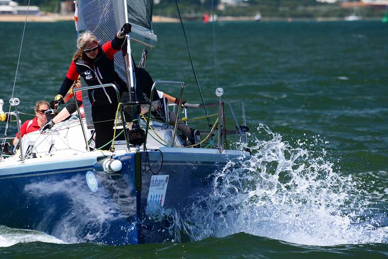 Mid-tack during the Dubarry Women's Open Keelboat Championship 2018 photo copyright Trevor Pountain taken at Hamble River Sailing Club and featuring the IRC class